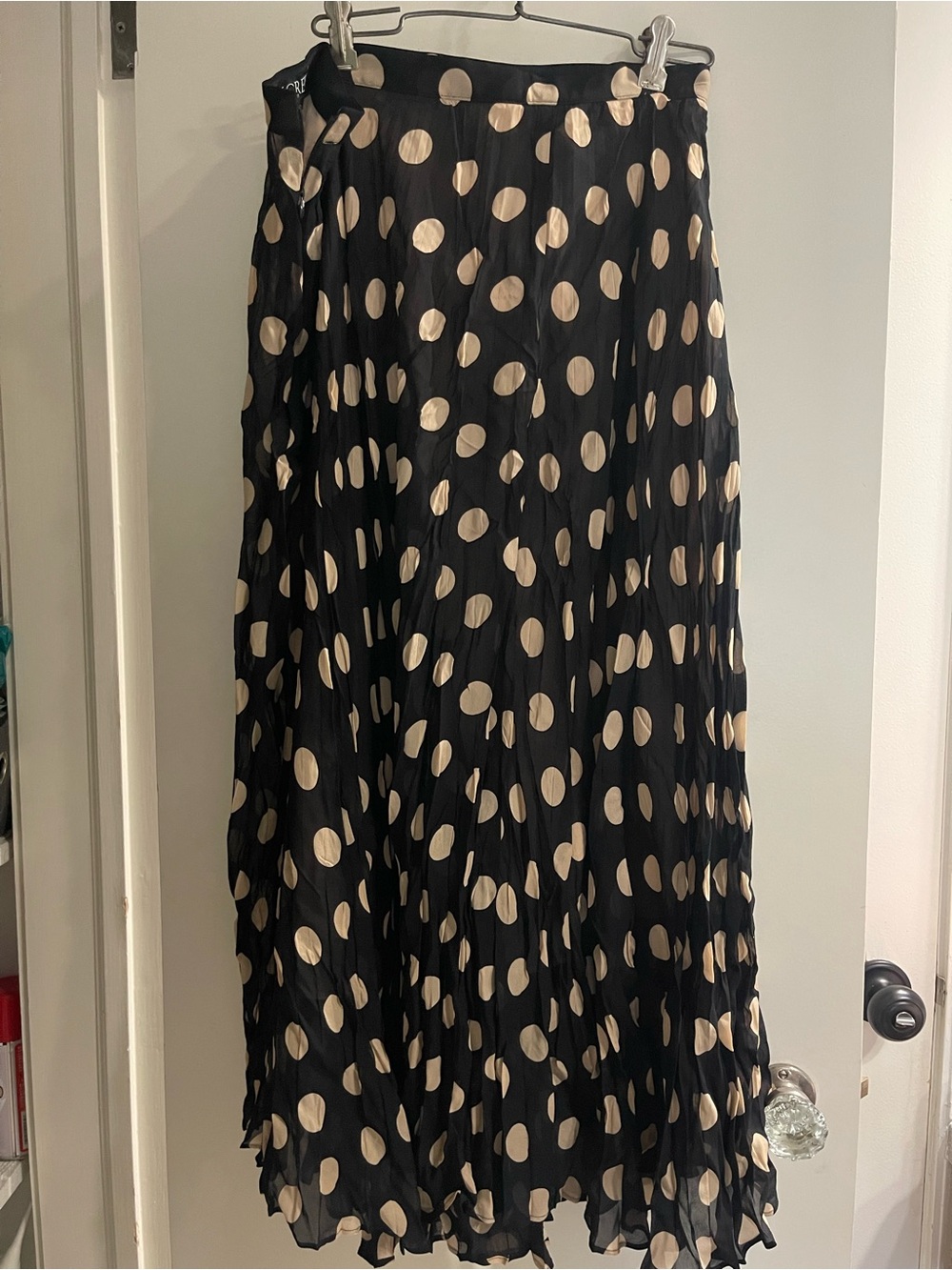 Jcrew Black Pleated Midi Skirt with Beige Polka Dots size 18